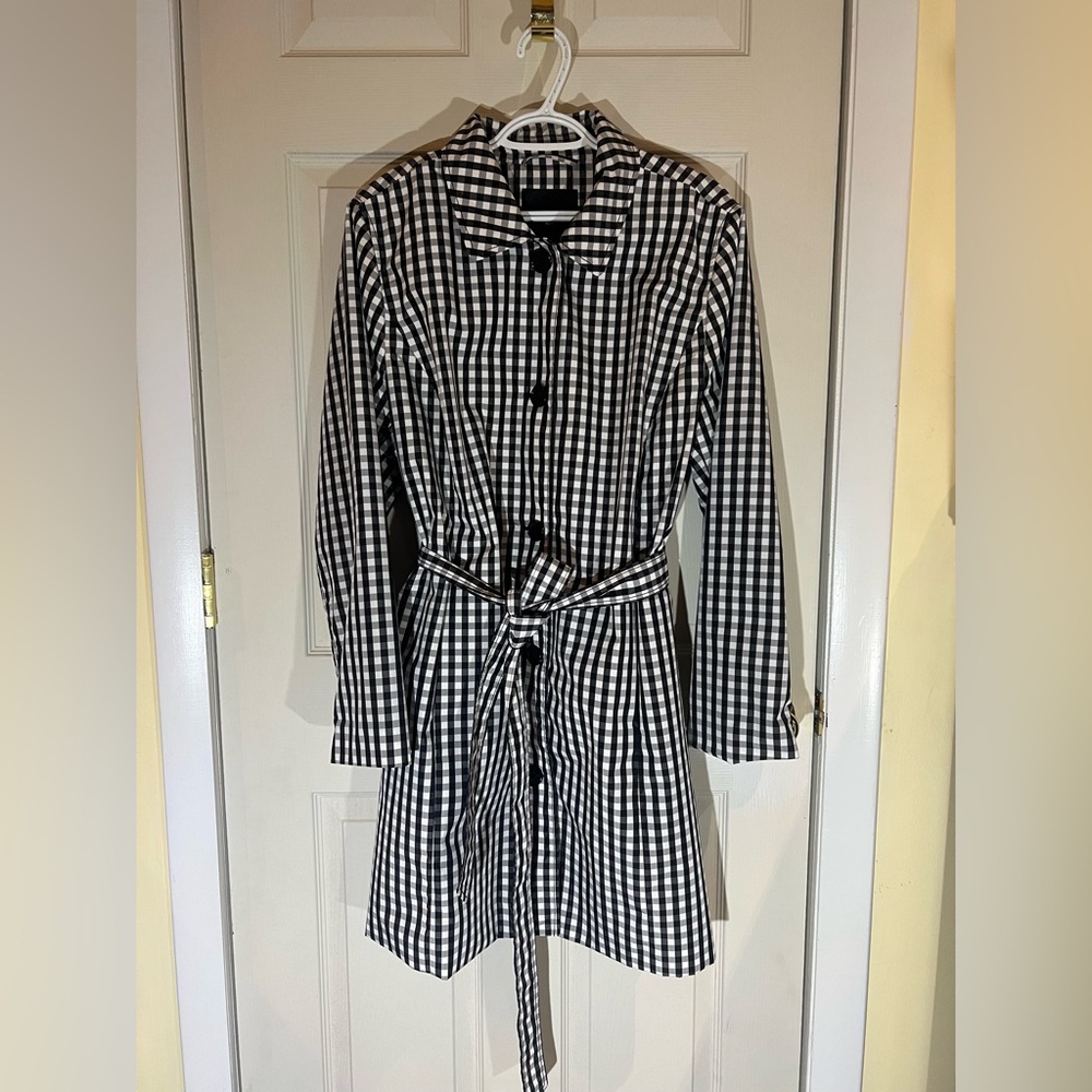 Talbots Black and White Gingham Trench Coat